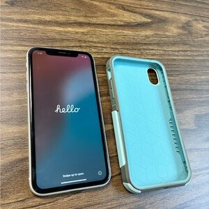 Unlocked White iPhone XR Blue Case